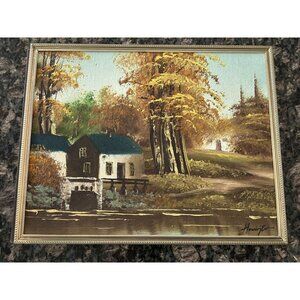 Fall Landscape Oil Painting On Board Mountain Lake Trees 8 x 10